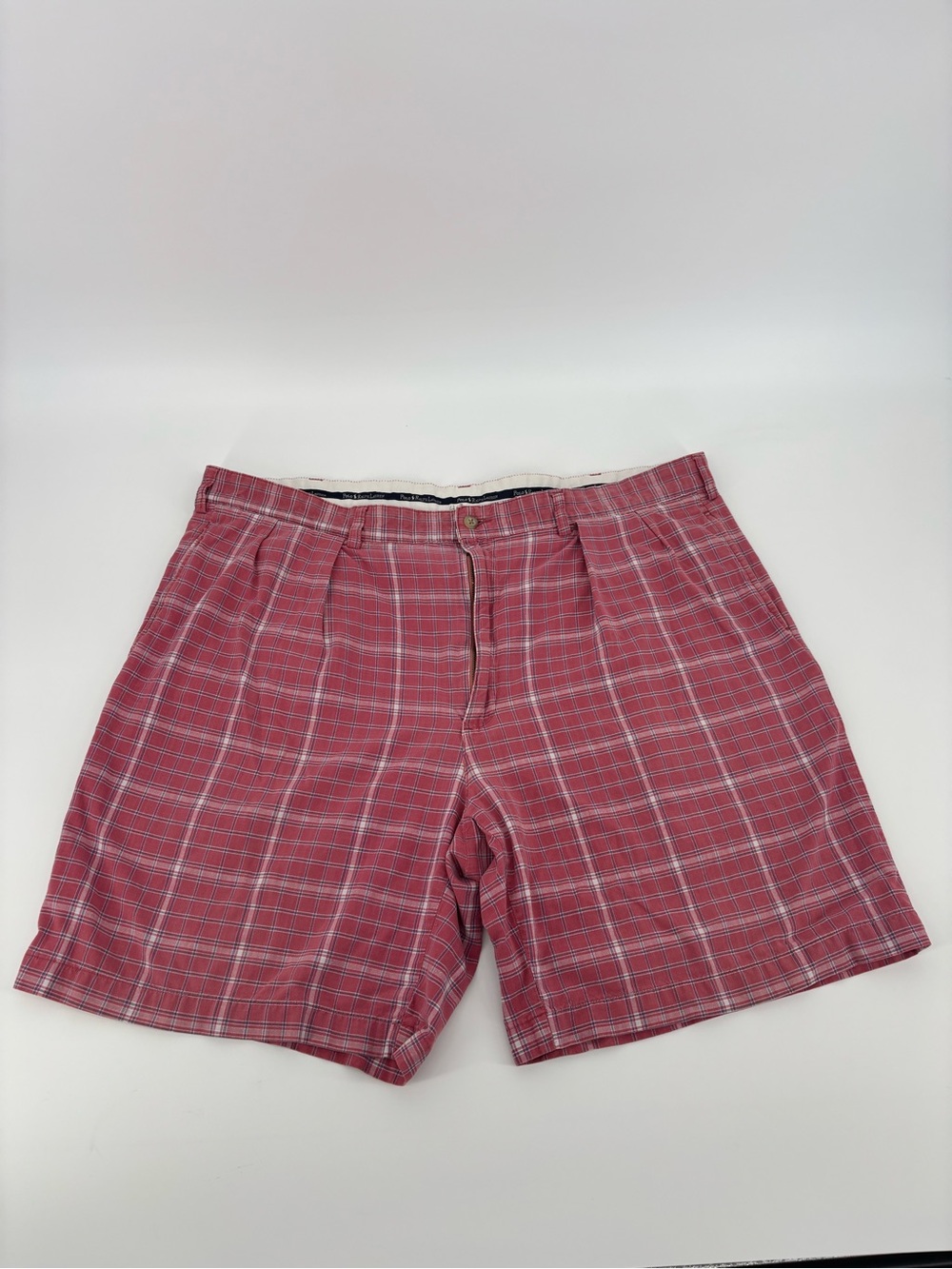 Polo Ralph Lauren Shorts Mens‎ 42 Red Plaid Pleated Cotton Casual Chino Inseam 8